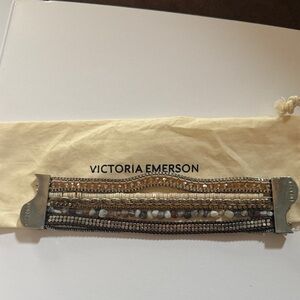 Victoria Emerson Multi Stand, Silver Tone Cuff, Neutral Earth Tones, Magnetic